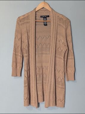 89th & Madison Women's Open-Front Crochet 3/4 Sleeve Cardigan